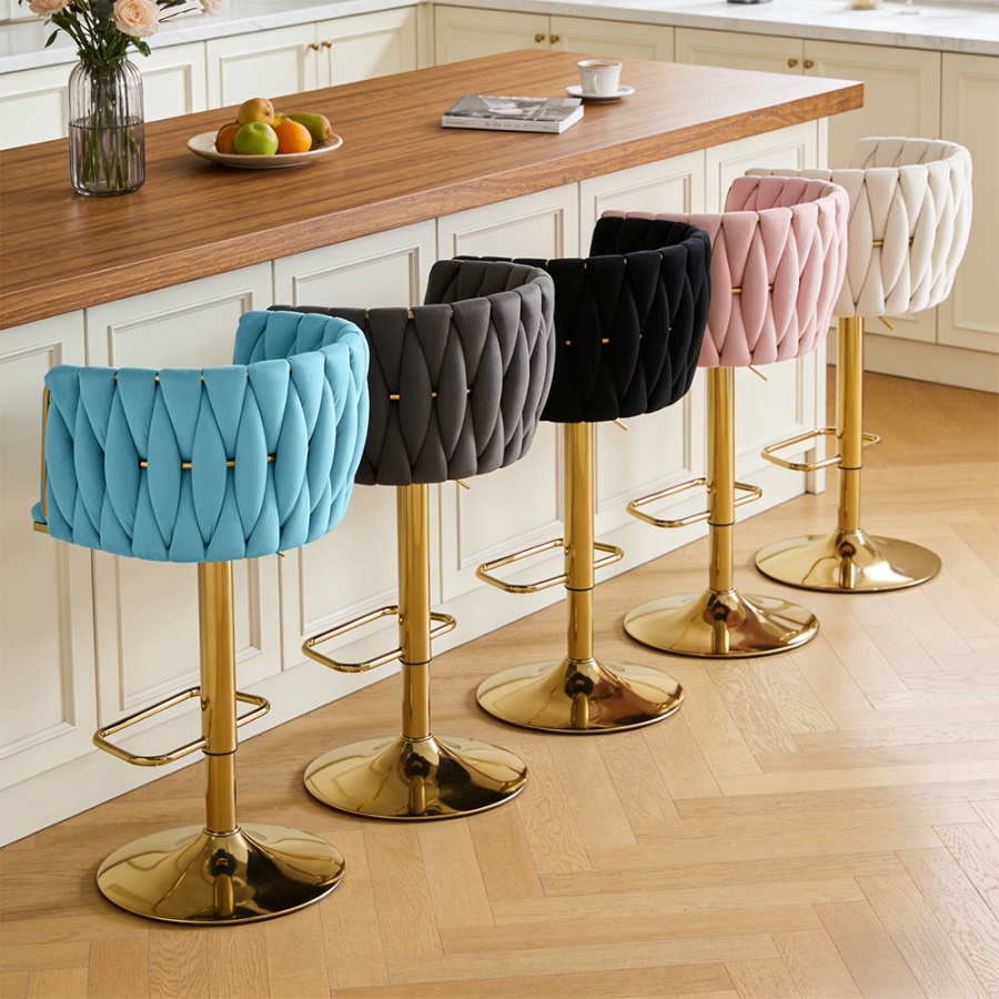 Swivel velvet gold frame bar stool